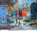 Along a Street in St. John's-1, Oil on Canvas